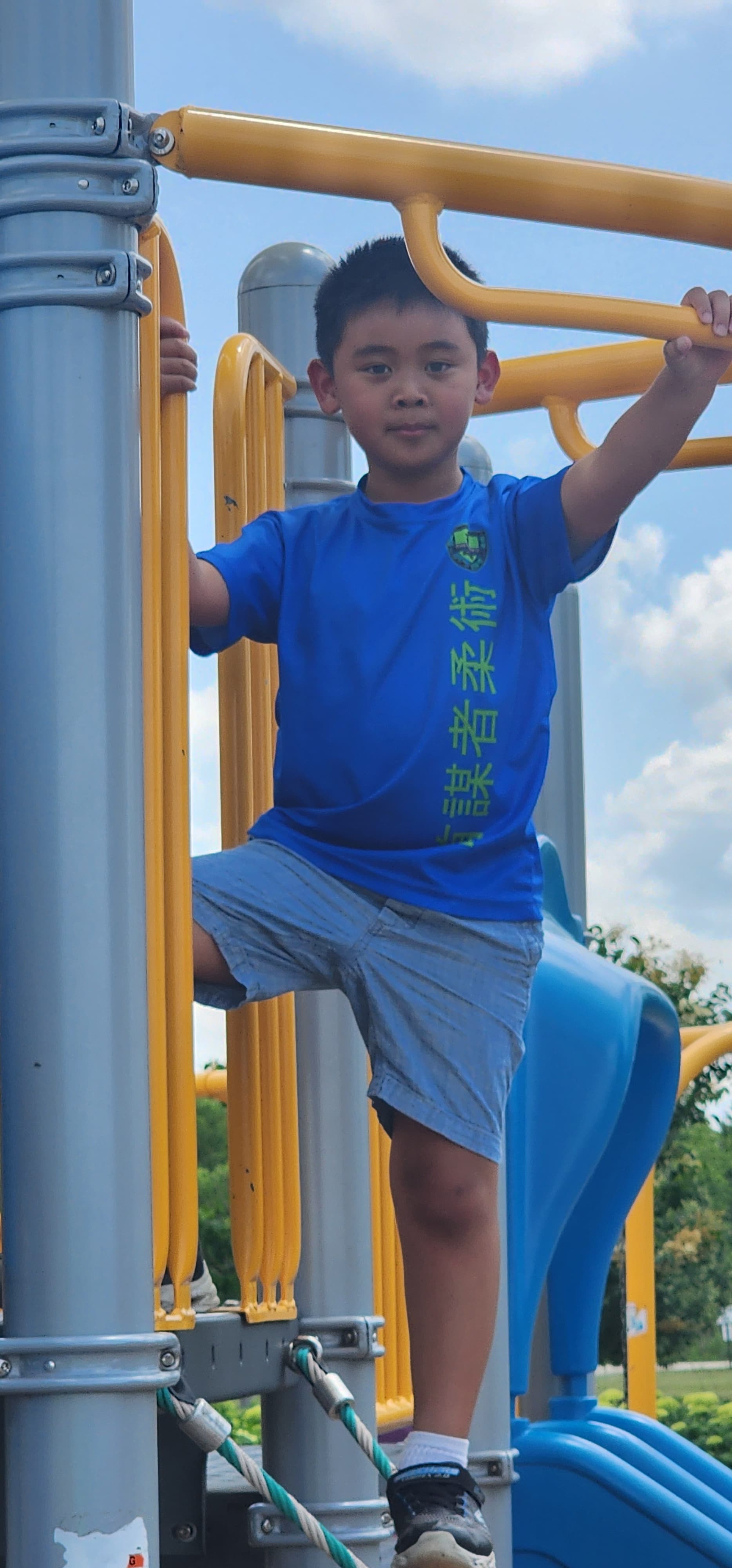 Camper on playground equipment