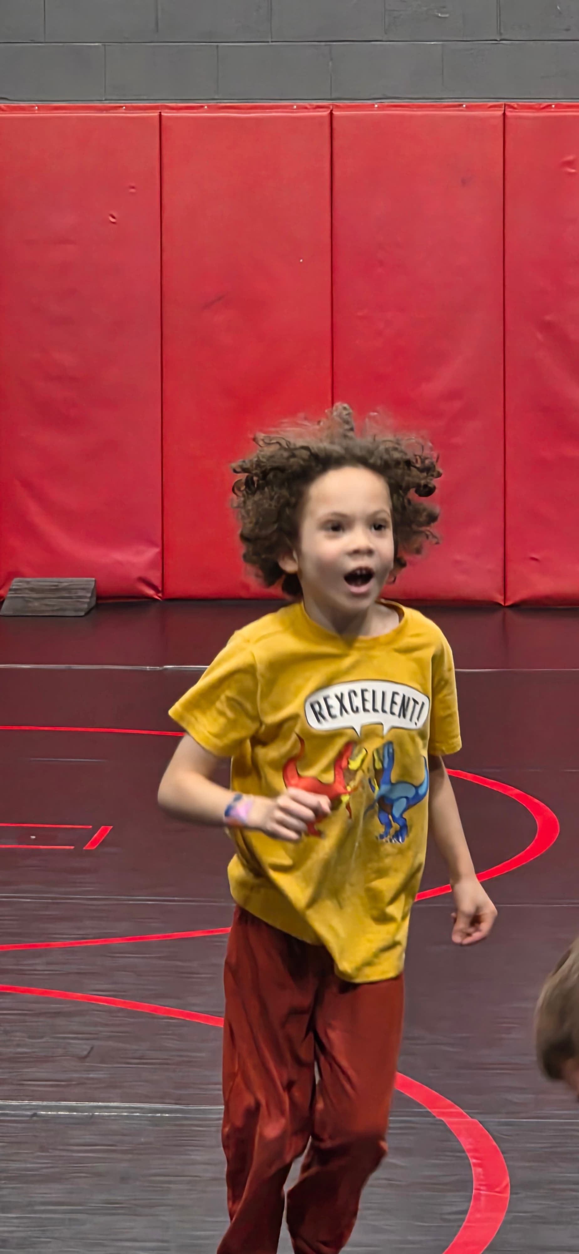 Camper jumping with excitement